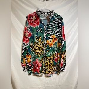 John Mark Multicolor Floral and Animal Print Button Down Shirt